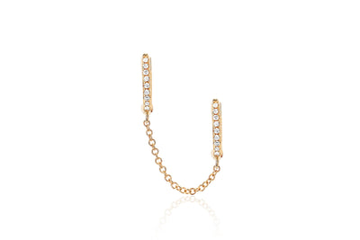 DIAMOND DOUBLE MINI HUGGIE CHAIN EARRING IN 14K YELLOW GOLD