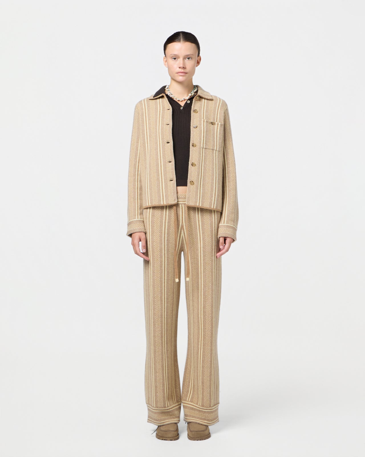 DYLAN STRIPE SHIRT IN ALMOND COMBO