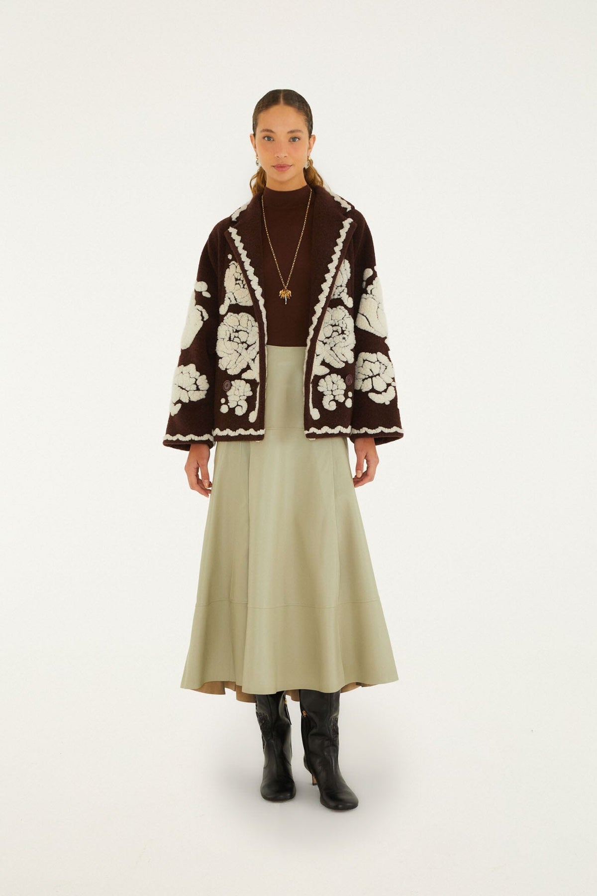 FARM Rio Flowers Pockets Crop Fleece Coat at Romi Boutique