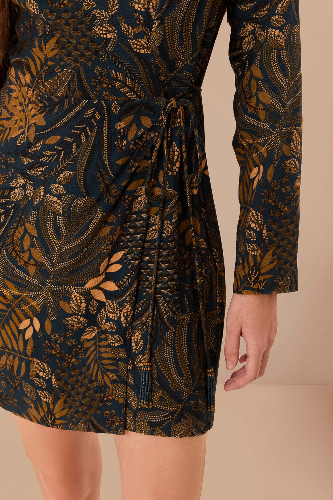 MINI WRAP DRESS IN DOTTED FOREST TEAL