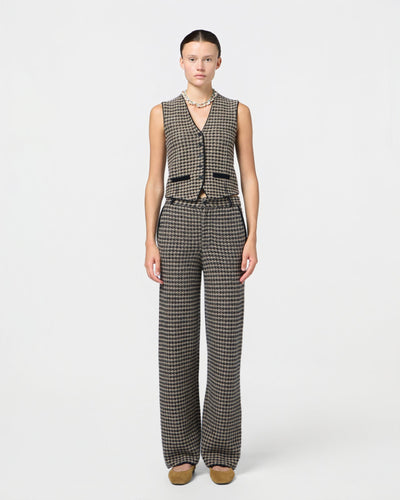 HOUNDSTOOTH TAILORED VEST IN BLACK/DUNE