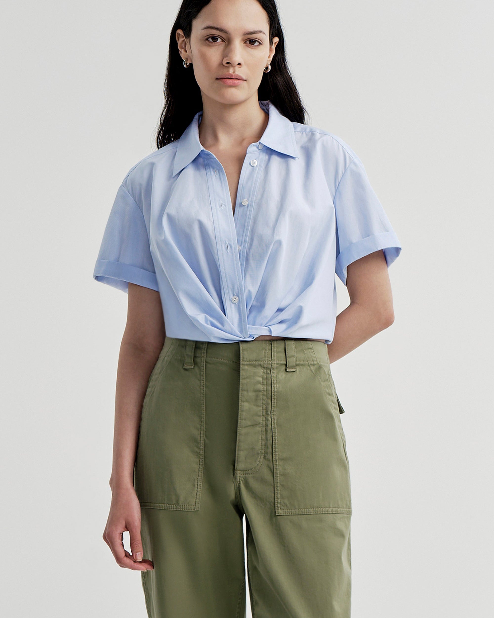 Lily Short Sleeve Cropped Cotton Shirt