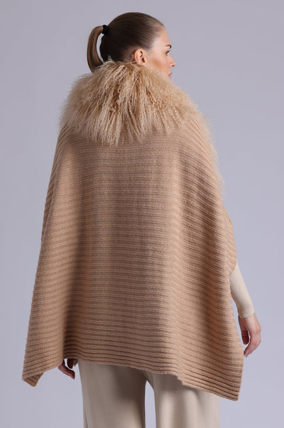 MONGOLIAN FUR CAPE IN CAMEL