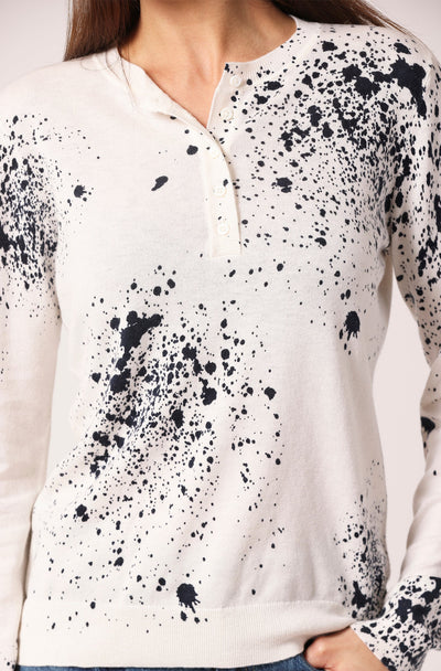 SUPIMA PAINT SPLATTER HENLEY IN WHITE/NAVY - Romi Boutique