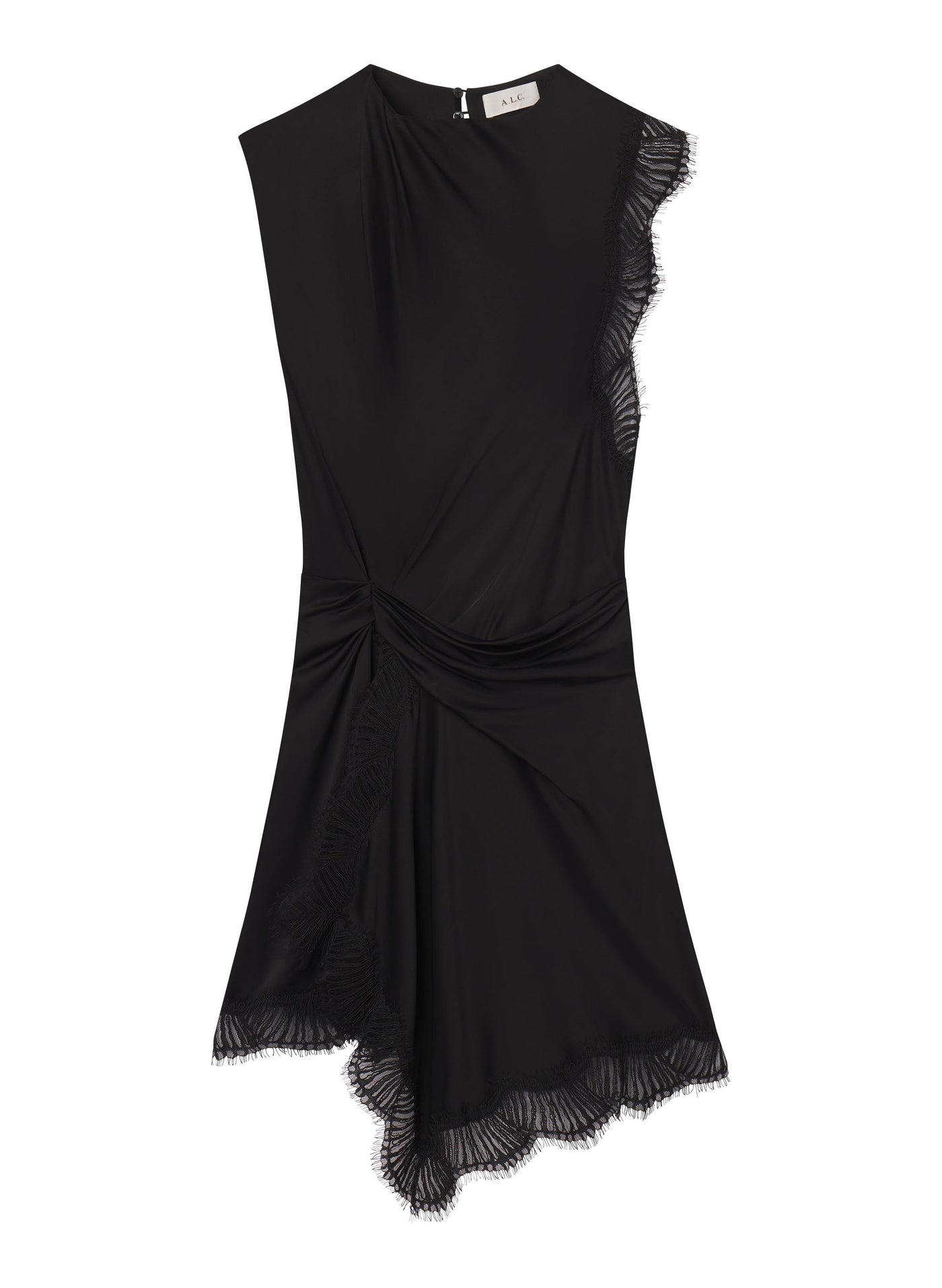 DION SATIN AND LACE MINI DRESS IN BLACK/BLACK