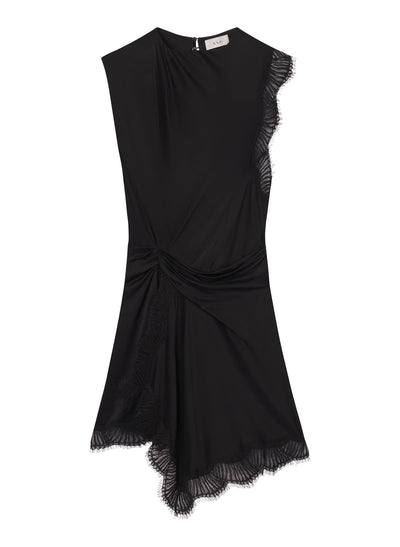 DION SATIN AND LACE MINI DRESS IN BLACK/BLACK