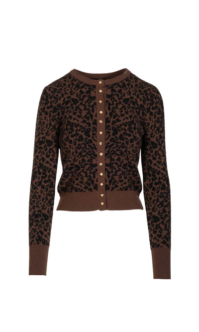 TULUM JACQUARD CARDIGAN IN BROWN/BLACK