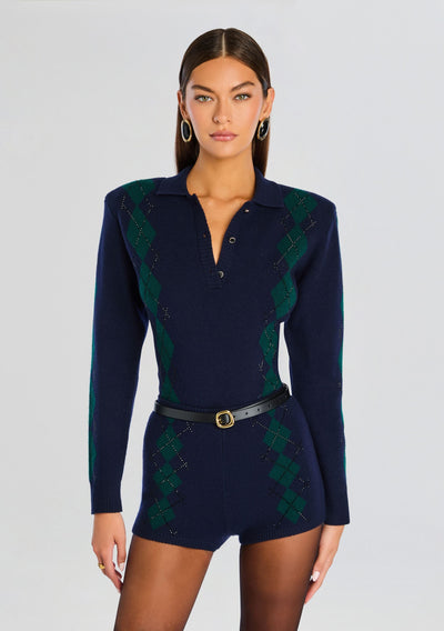 NICOLINA EMBELLISHED POLO IN PINE/NAVY