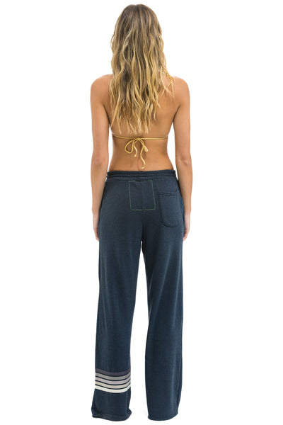 RUGBY STITCH WIDE LEG POCKET SWEATPANTS IN CHARCOAL