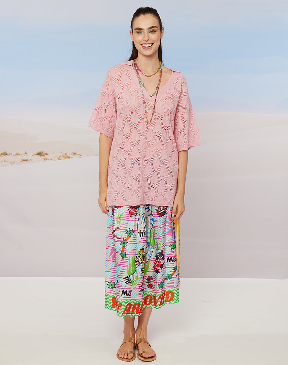Me369 ELIZABETH PRINTED MIDI SKIRT at Romi Boutique