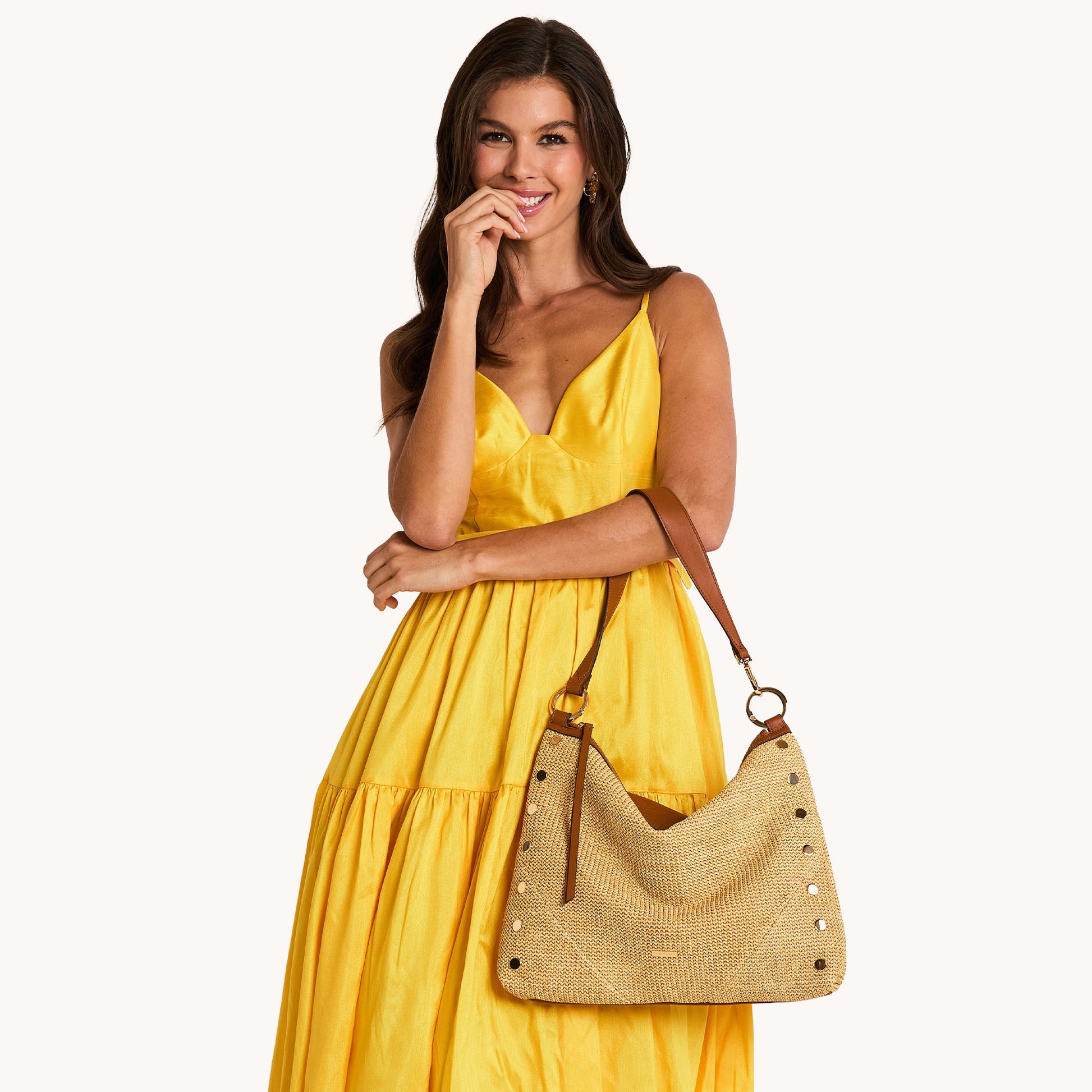Hammitt KYLE LARGE IN COCOA RAFFIA/GOLD at Romi Boutique
