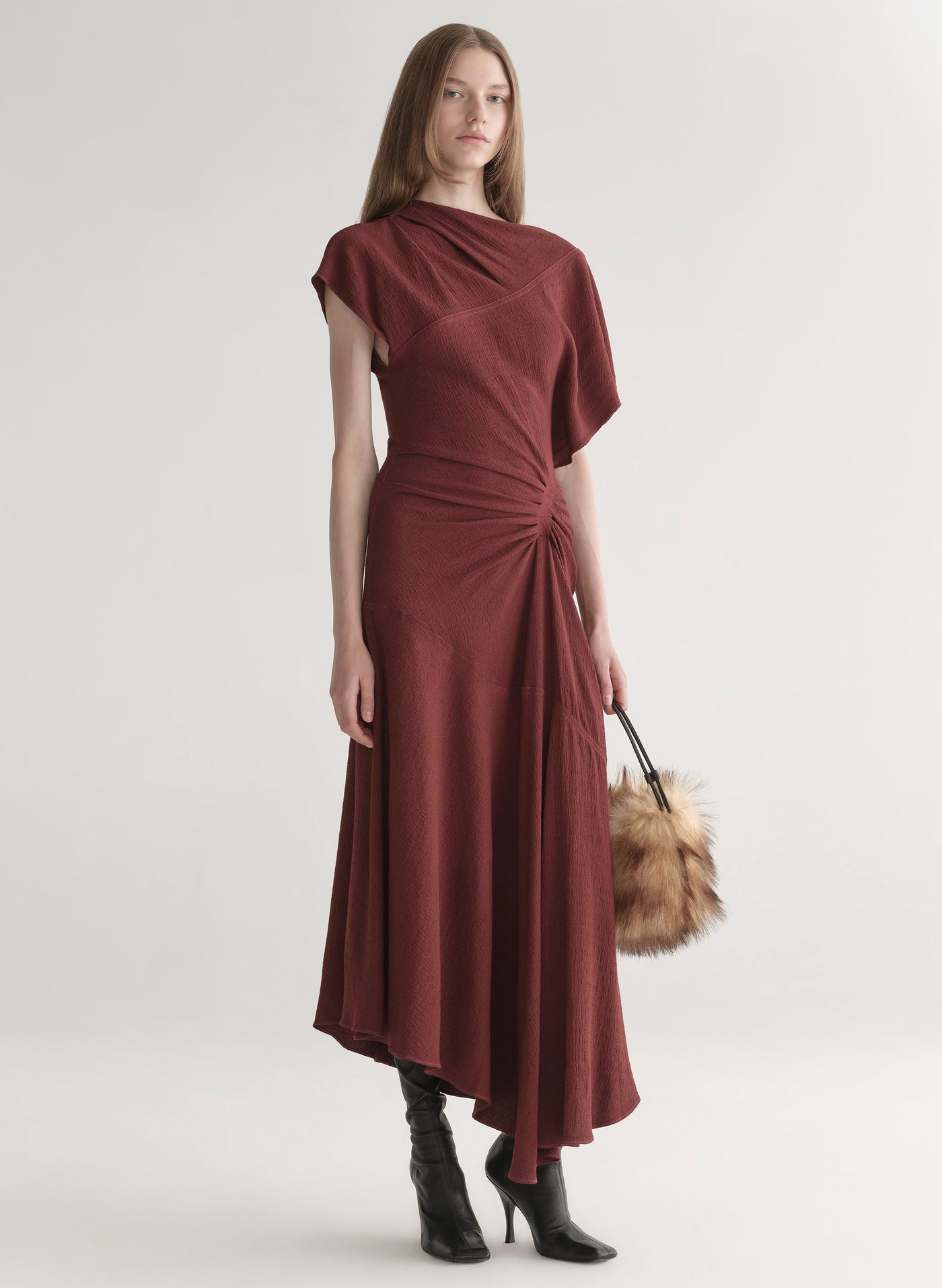 DENA CREPE MIDI DRESS IN BLACK CHERRY