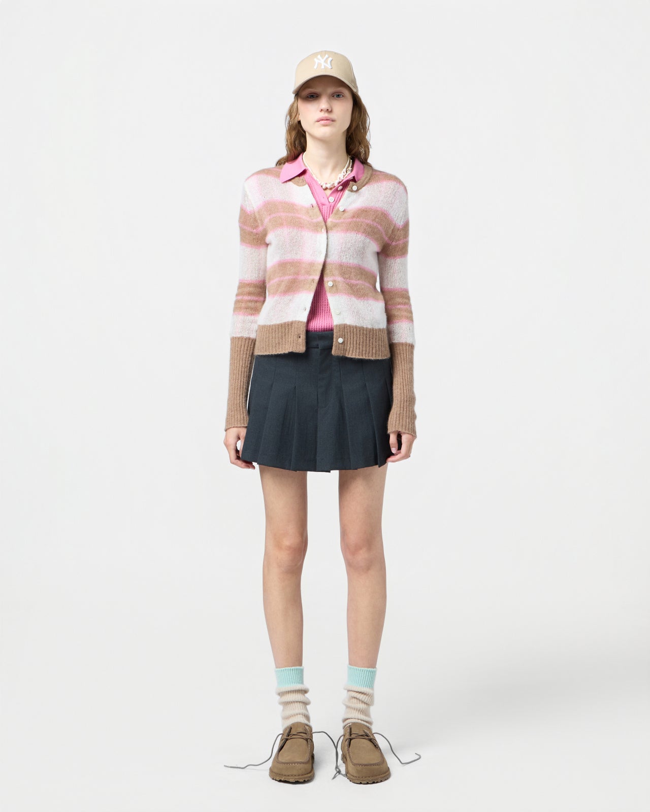 SHADOW PLAID CARDIGAN IN TAUPE COMBO