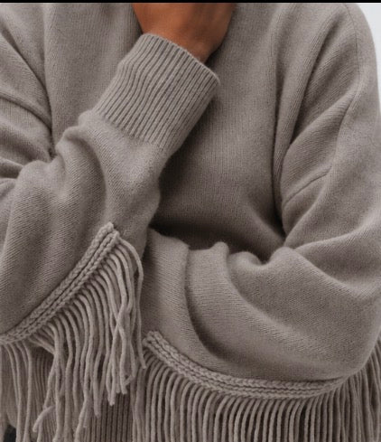 White & Warren Cashmere Blend Luxe Fringe Crewneck at Romi Boutique