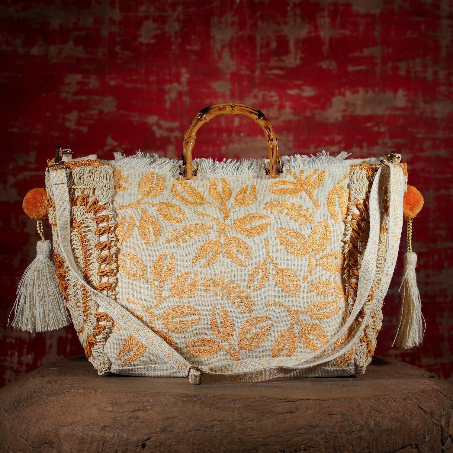 HARYALI JUTE TOTE IN CORAL