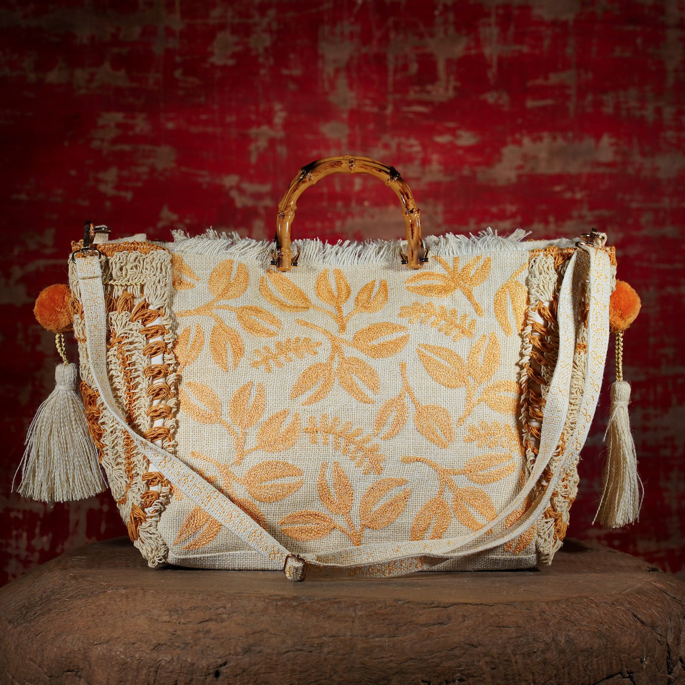HARYALI JUTE TOTE IN CORAL - Romi Boutique
