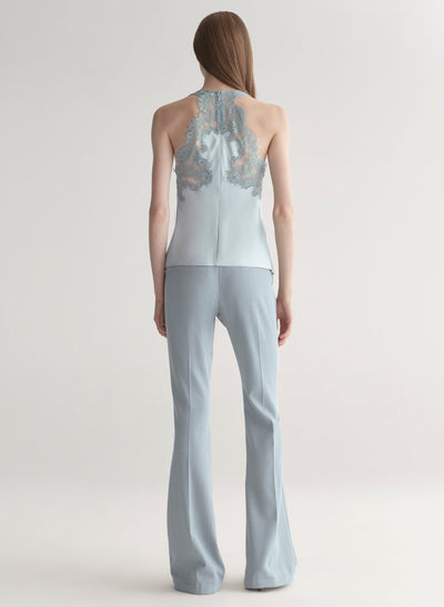 WES SATIN AND LACE TOP IN SLATE BLUE/GREY SKY
