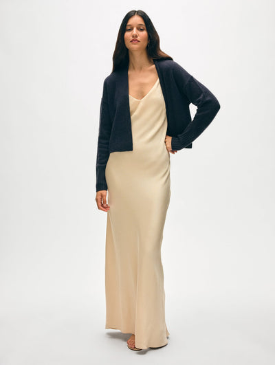 CASHMERE OPEN FRONT CARDIGAN IN DEEP NAVY