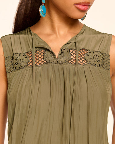 IRMA SLEEVELESS EMBROIDERED MINI DRESS IN OLIVE GREEN