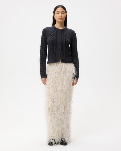 SUEDE CABLE SWEATER JACKET IN CHARCOAL