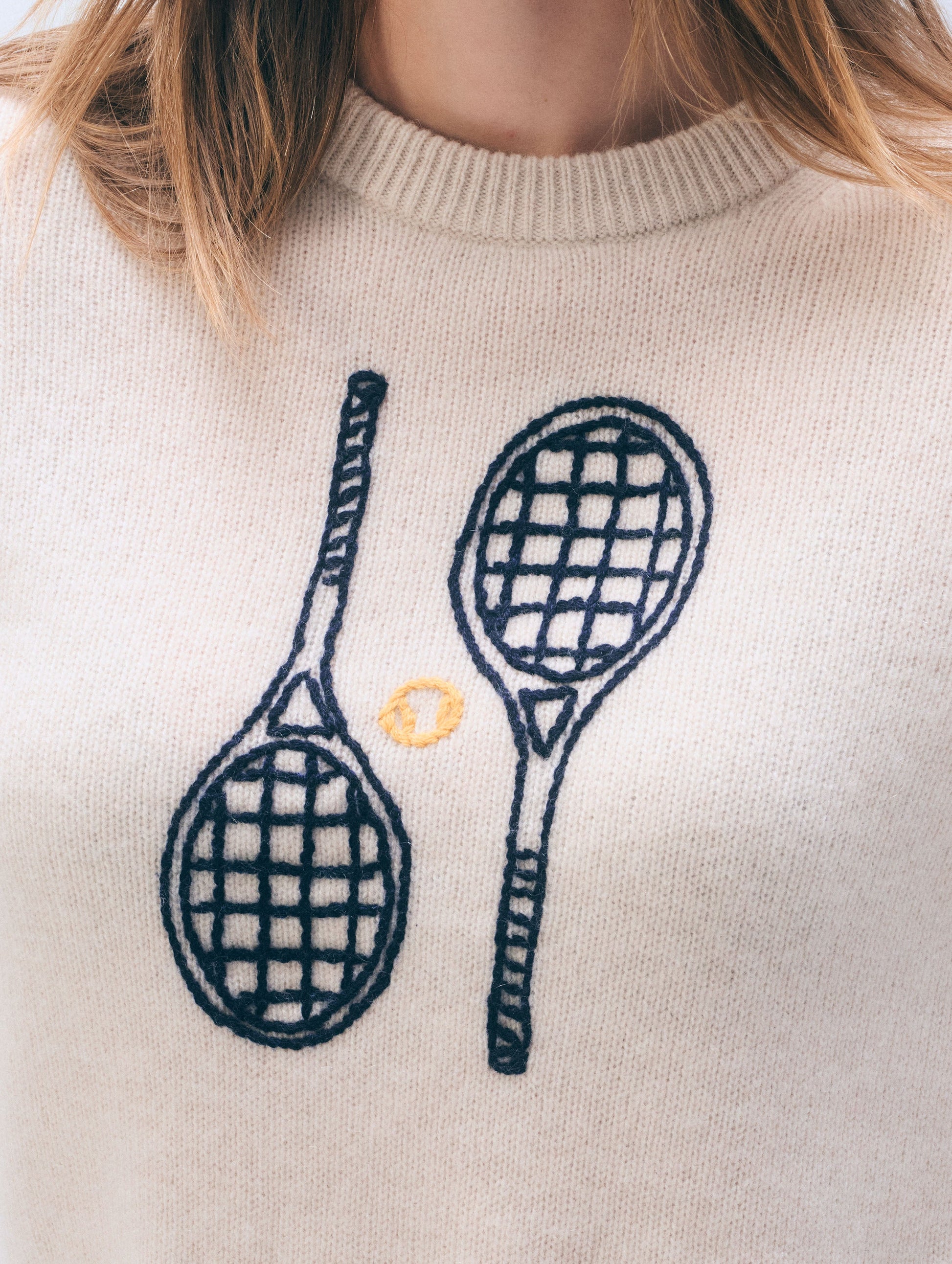 White & Warren Cashmere Tennis Embroidered Sweatshirt at Romi Boutique