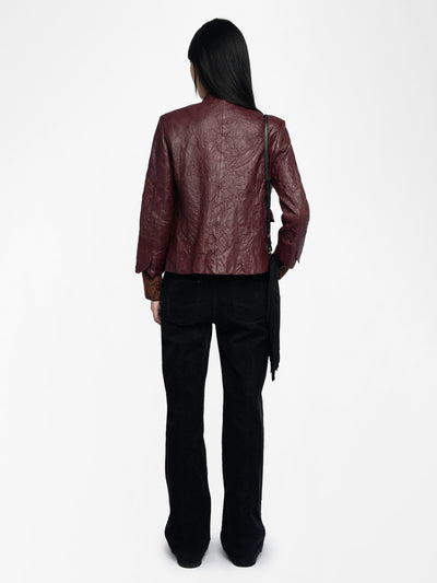 VERYN CRINKLED LEATHER BLAZER IN BURGUNDY