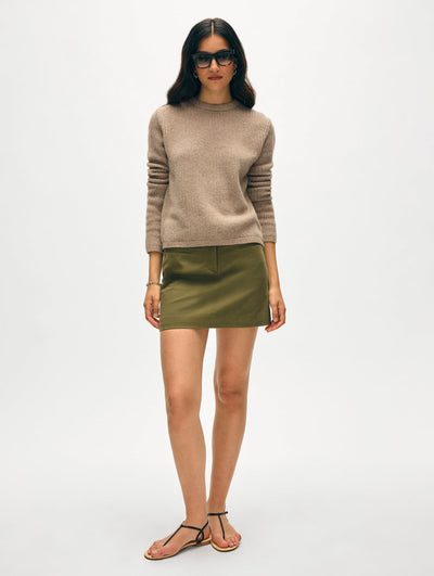 CASHMERE WAFFLE MESH CREW IN TAUPE HEATHER