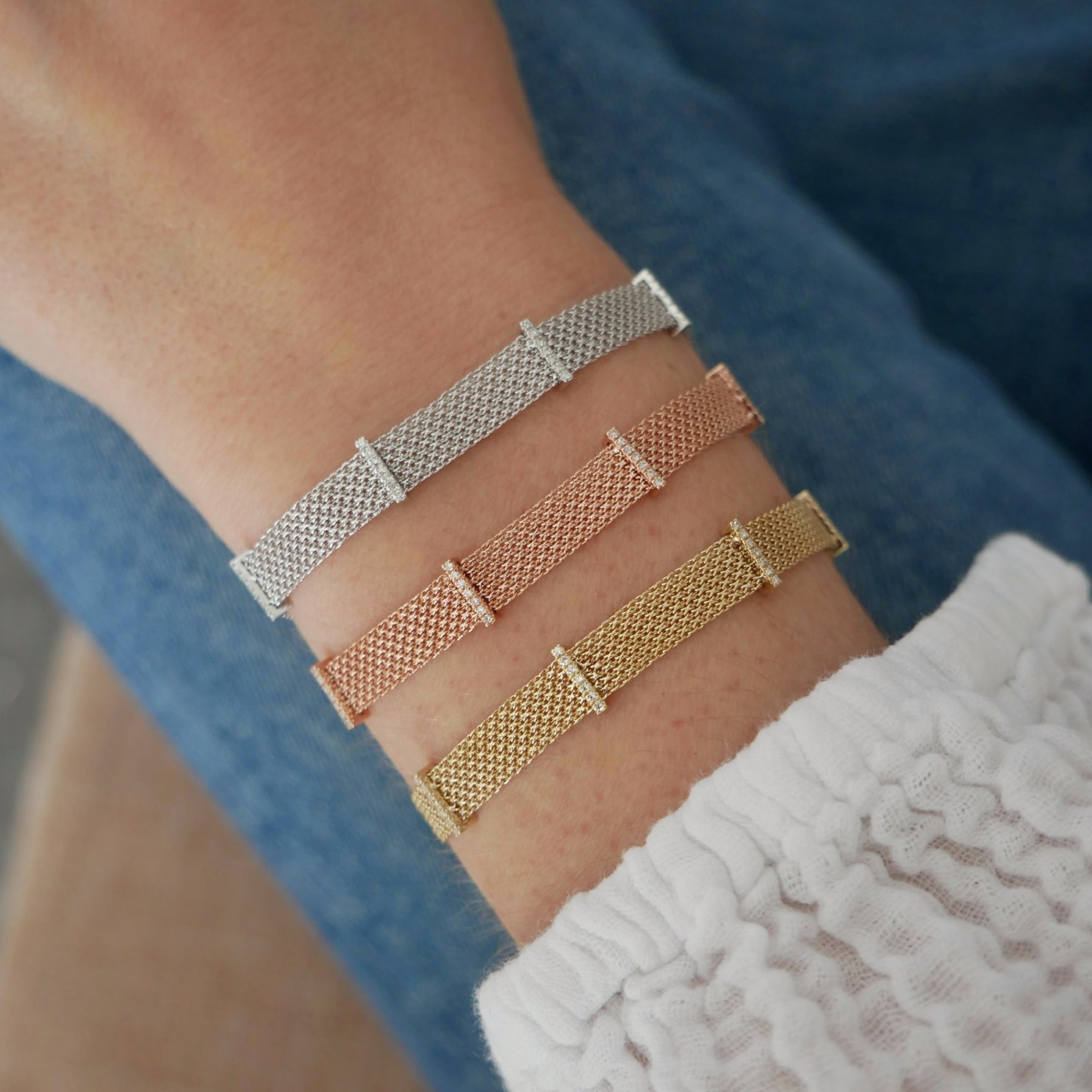 EF Collection Diamond Bar Mesh Bracelet at Romi Boutique