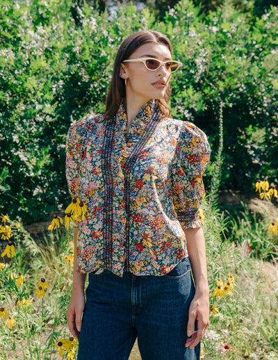 ZURI TOP SHORT SLEEVE IN COTTAGE GARDEN LIBERTY PRINT