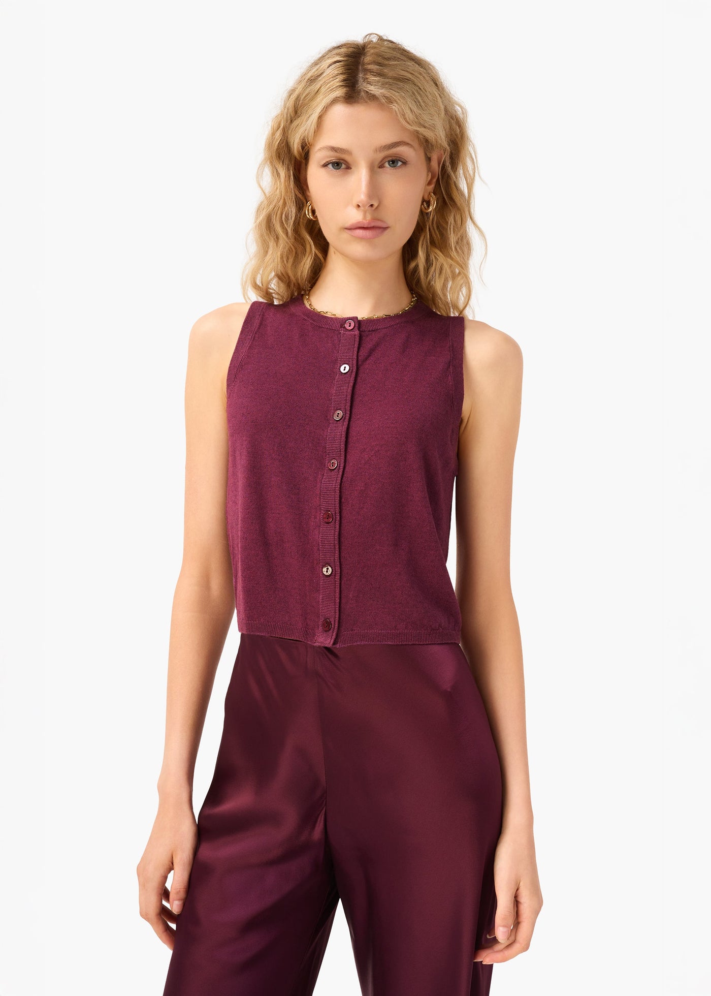 DIA SILK CASHMERE SWEATER VEST IN BLACKBERRY