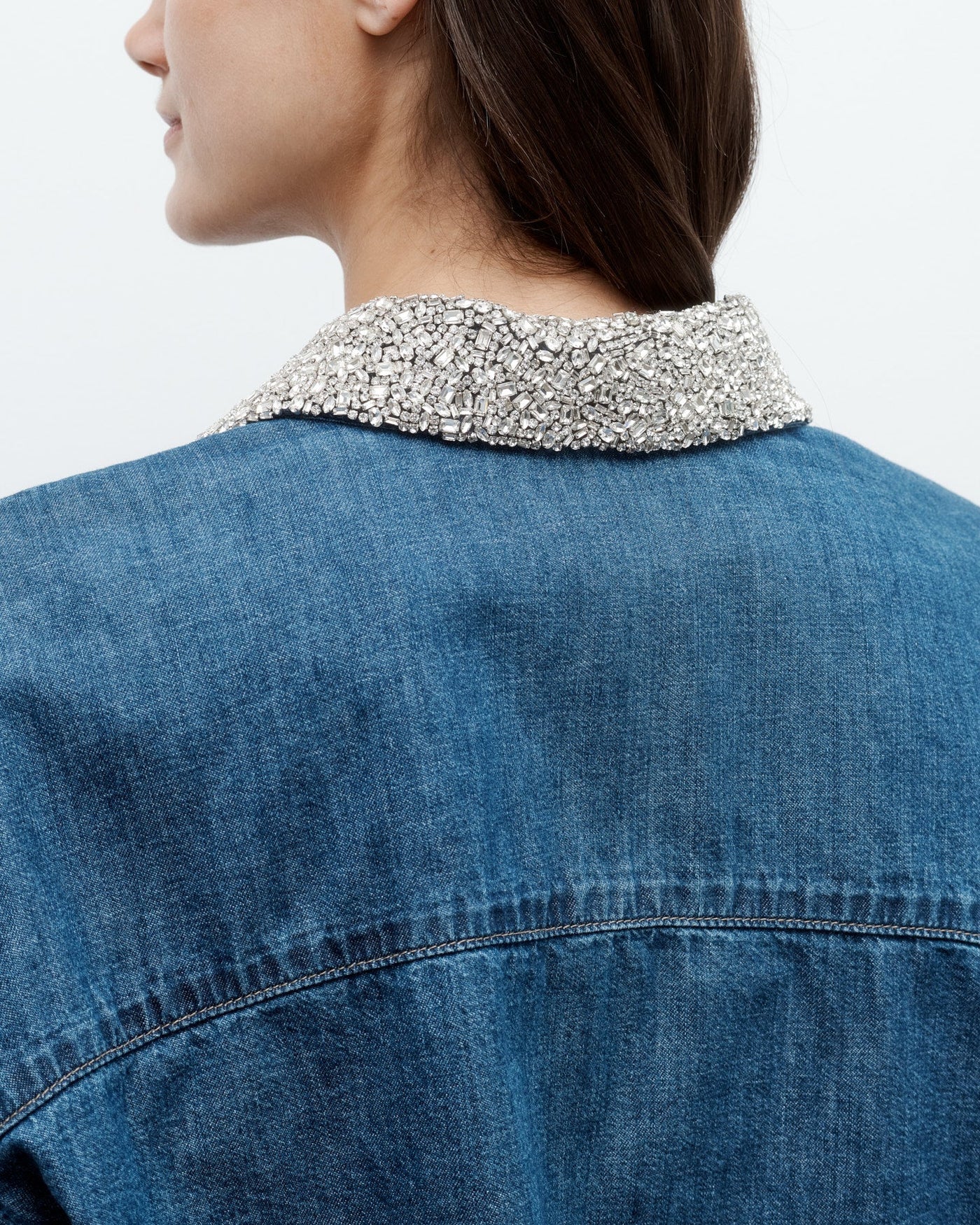 MY EX'S DENIM SHIRT W/ CRYSTAL COLLAR IN PARIS - Romi Boutique
