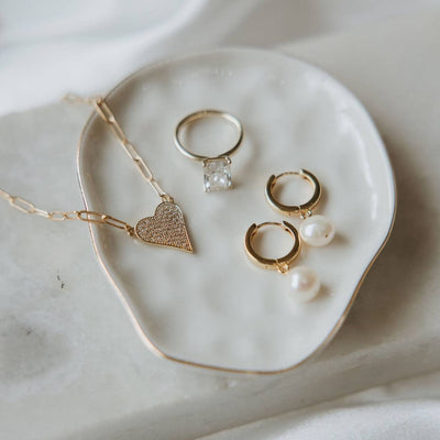 STAY TRUE PAVE HEART PAPERCLIP NECKLACE IN GOLD FILLED