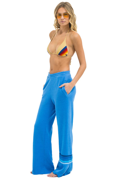 RUGBY STITCH WIDE LEG POCKET SWEATPANTS IN COBALT/BLUE