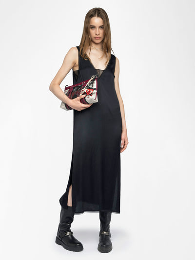 RENZO SATIN DRESS IN BLACK
