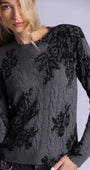 Minnie Rose Cashmere Printed Lace Cable Crew Neck at Romi Boutique