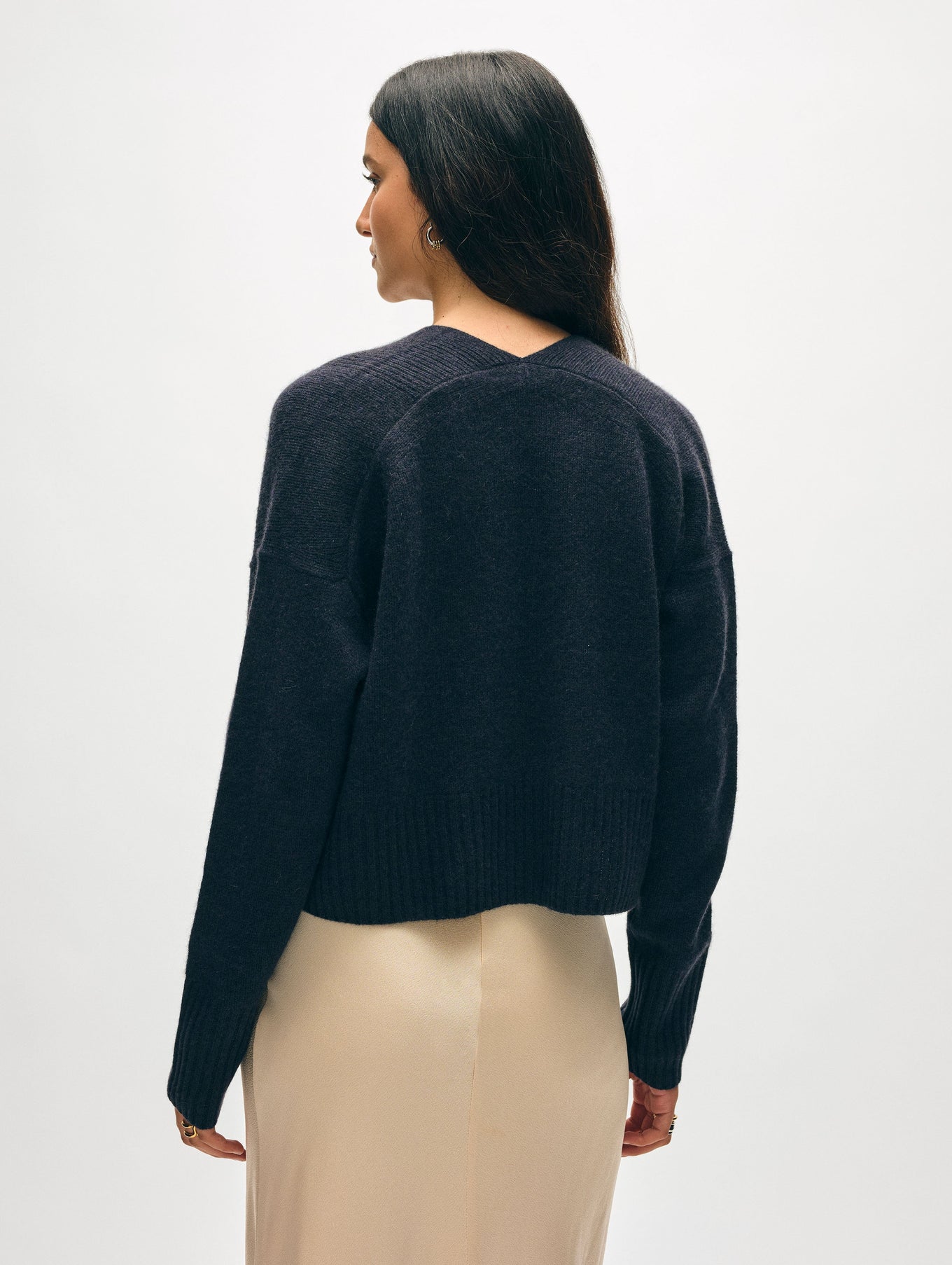 CASHMERE OPEN FRONT CARDIGAN IN DEEP NAVY