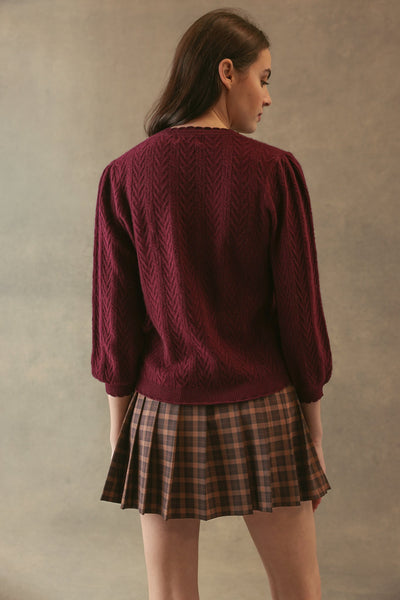 CHARLENE 3/4 SLEEVE TEXTURED CREWNECK IN PINOT