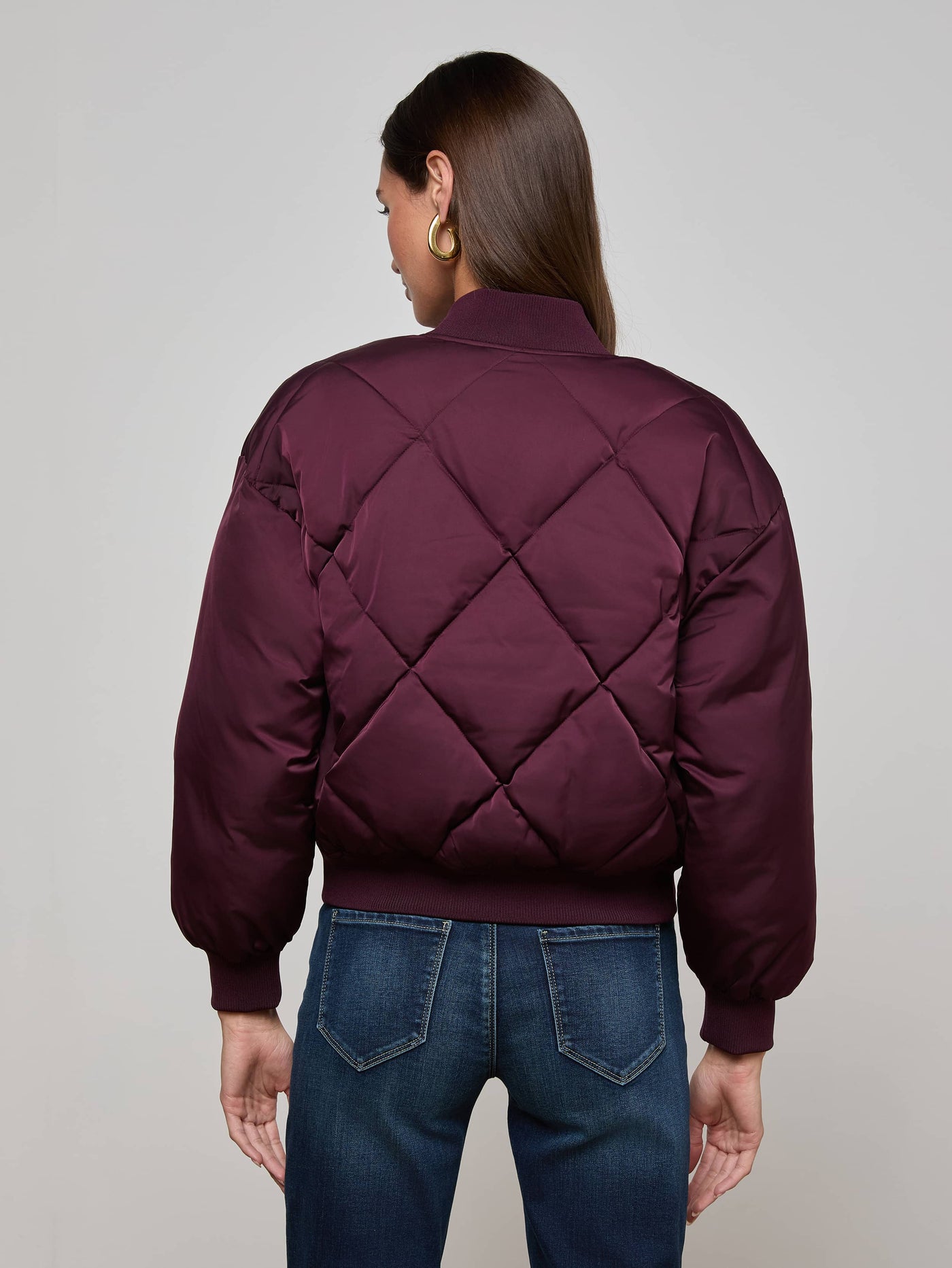 VIOLETA REVERSIBLE PUFFER IN WINE/HERRINGBONE
