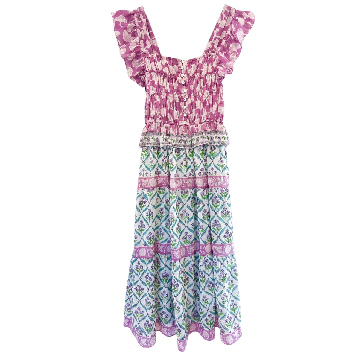 FLEUR MIDI DRESS IN MIXED PRINTS - Romi Boutique
