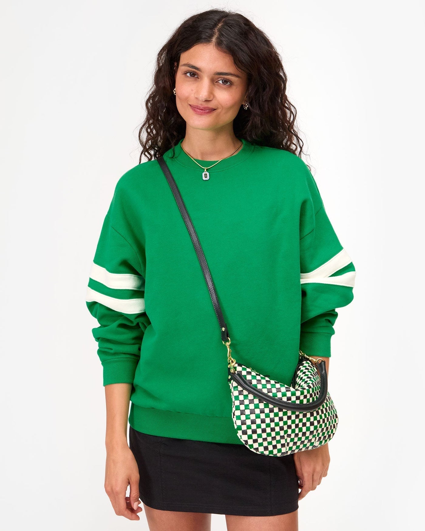 PETIT MOYEN MESSENGER IN GREEN APPLE MULTI WOVEN CHECKER - Romi Boutique