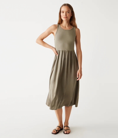 BRIDGETTE MEDIA TANK MIDI DRESS IN OLIVE - Romi Boutique