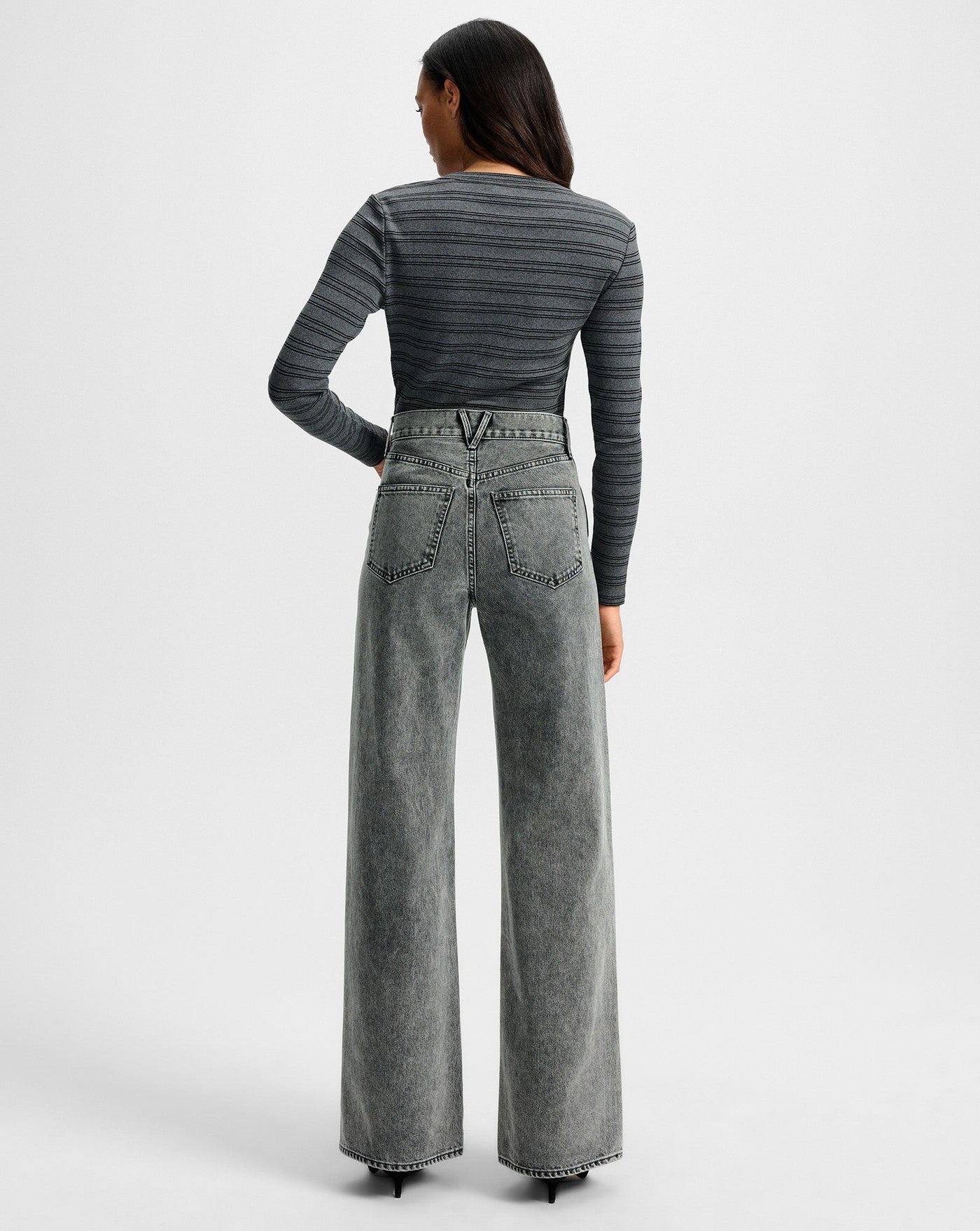 LONG SLEEVE DILIA TOP IN HEATHER GREY/BLACK LUREX