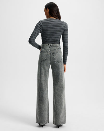 LONG SLEEVE DILIA TOP IN HEATHER GREY/BLACK LUREX