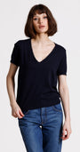 Minnie Rose COTTON CASHMERE FRAYED V TEE at Romi Boutique