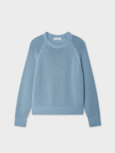 FINE COTTON BOUCLE MESH SWEATSHIRT IN BLUE MARL