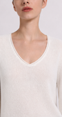 Minnie Rose Sheer Luxury Cashmere Long Sleeve V Neck with Rolled Trims at Romi Boutique