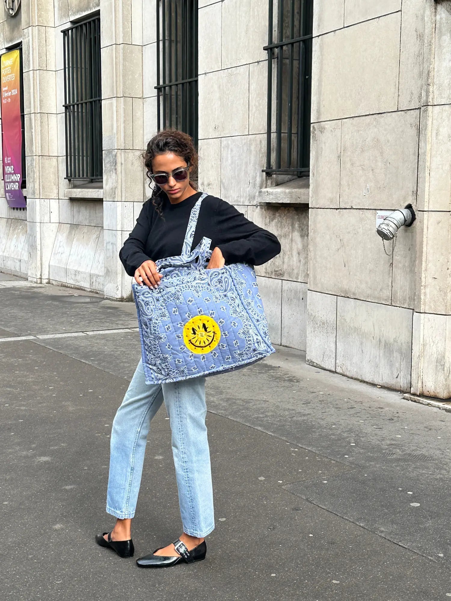 Quilted Medium Cabas Tote - Happy Face