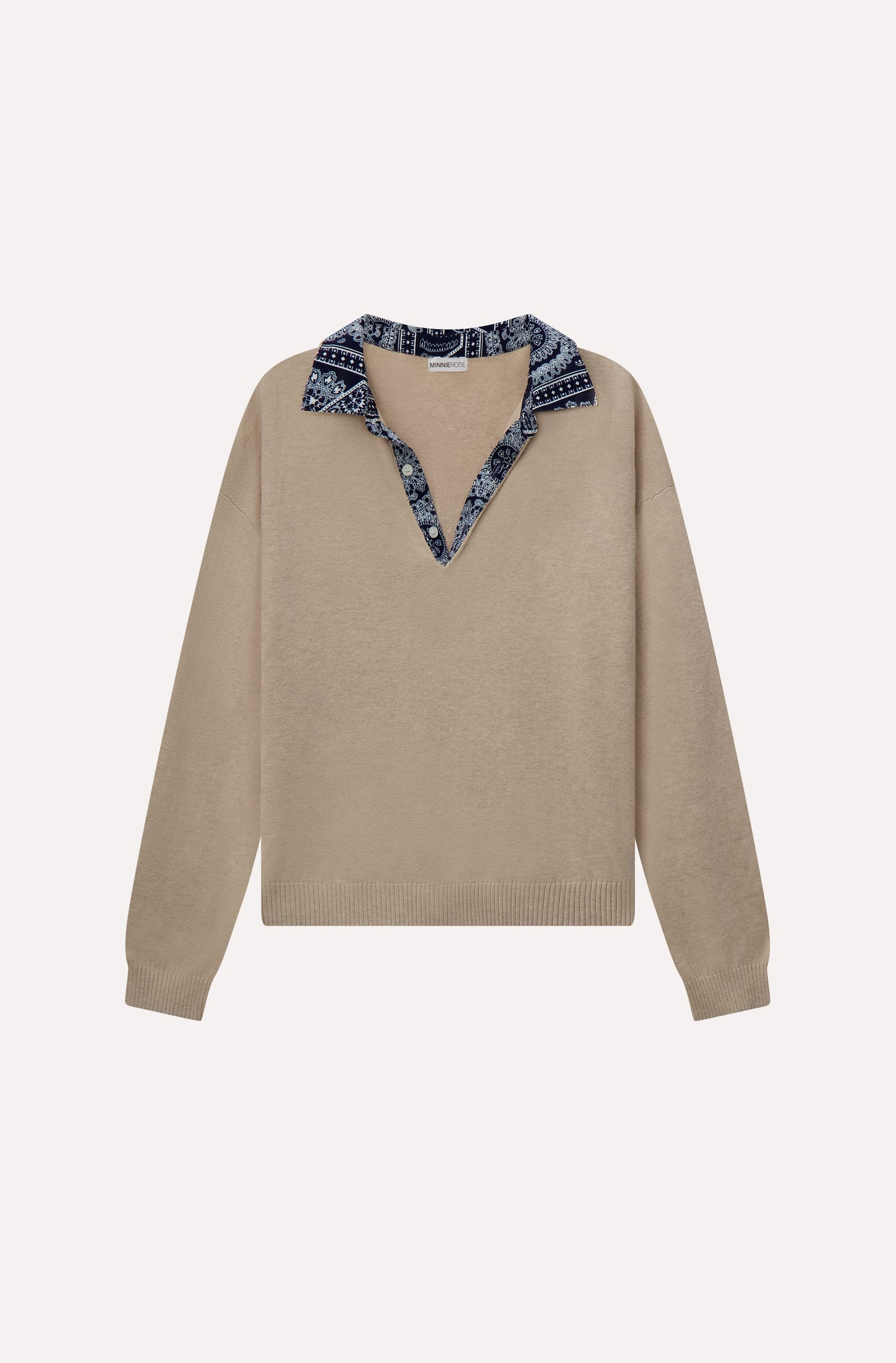 COTTON CASHMERE WOVEN BANDANA COLLAR PULLOVER IN BROWN SUGAR - Romi Boutique