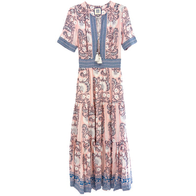 BIANCA MAXI DRESS IN SALMON TEAL PRINT - Romi Boutique