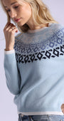 Minnie Rose CASHMERE FAIR ISLE CREW NECK W/ TIPPING at Romi Boutique